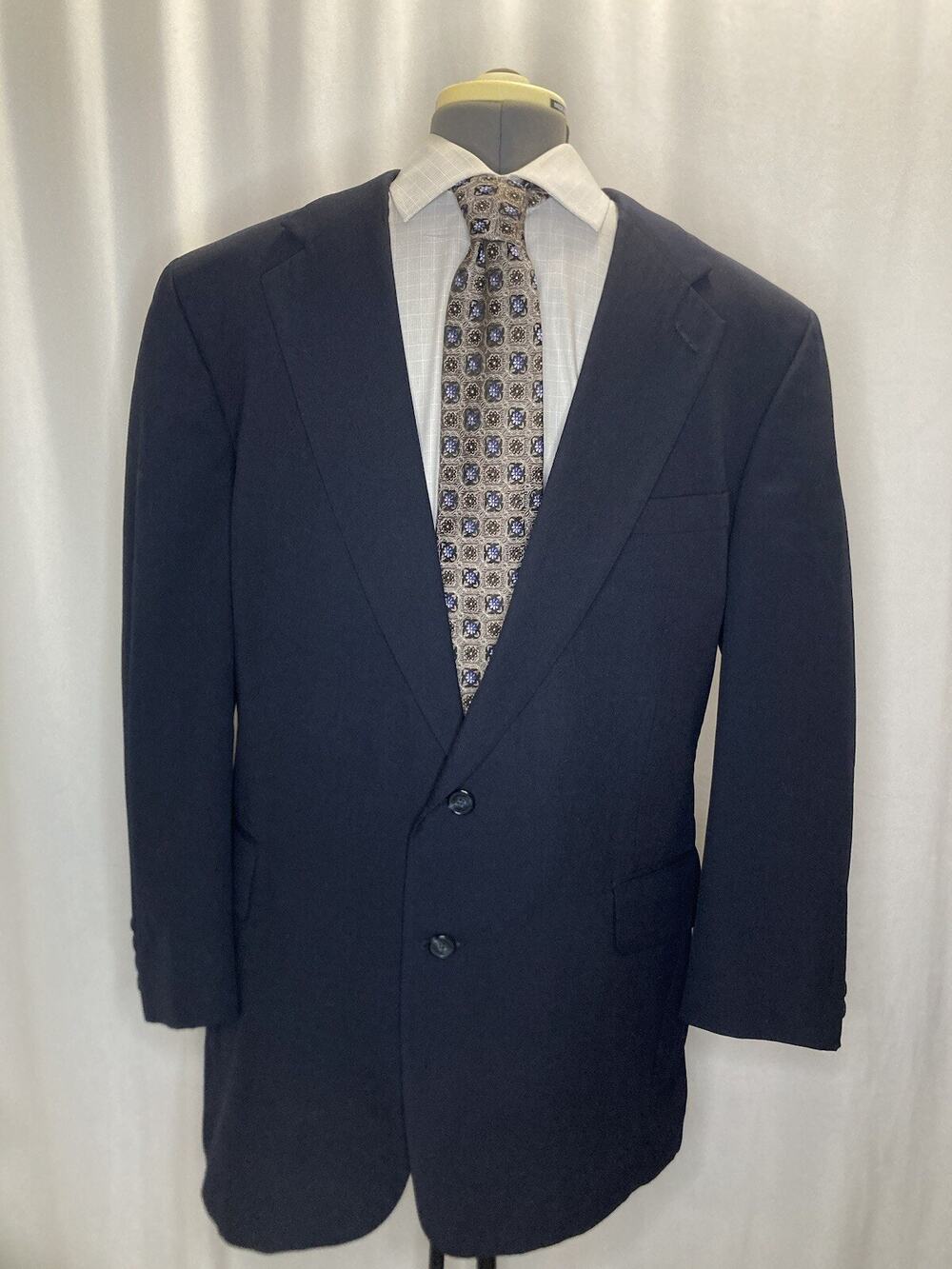 Lands End Mens 42R Blazer Navy Blue Wool 2 Button 45" Sport Coat Suit Jacket USA